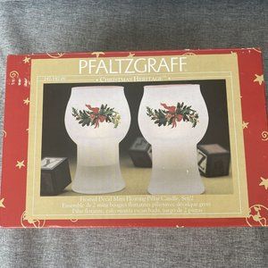 Pfaltzgraff Christmas Heritage Frosted Glass Floating Candle Holder Pair 2000